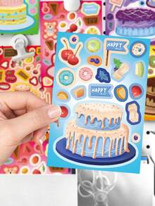 8/16 Blatt Dessert Kuchen Gesicht Puzzle Aufkleber, Cartoon Geburtstags Geschenk Aufkleber, DIY Laptop Computer Handyderakotion, Geburtstags Party Spielzeug Geschenke, Puzzle Zusammenbauen Spiele