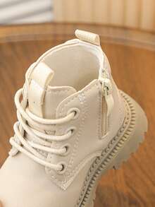 1 双女童 2025 新款厚底英伦风时尚保暖百搭踝靴，适合冬季 - 米色 - 查看 8