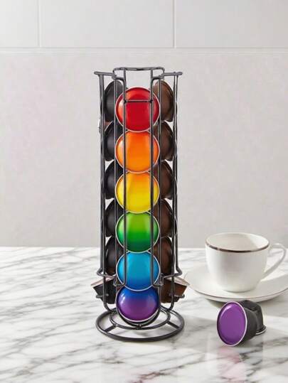 エクザクト 回転式コーヒーカプセルホルダー オーガナイザー、360°回転式ストレージラック for カプセル、コンパクトスペースセーブ コーヒーポッドディスペンサー キッチンカウンター&オフィスデスク用、コーヒー好きの方、忙しい専門家、ホームママ、クリスマス、バレンタインデー、誕生日、新居祝いに最適なギフト