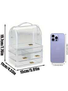 便携式迷你化妆品桌面收纳盒 - 耐用透明塑料化妆品收纳盒带抽屉 - 隔断收纳展示架 - 高颜值轻奢口红收纳盒 - 香水架 - 美妆收纳整理 - 首饰收纳盒 - 适用于居家房间浴室梳妆台多功能收纳配件 - 女生美妆必备 - 节日礼物 (透明) - 彩色 - 查看 4