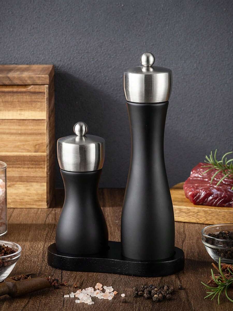 1 pieza/2 piezas/3 piezas Molinillo de pimienta manual de madera con cabezal de acero inoxidable, molinillo de pimienta negro con recubrimiento de PU, molinillo de sal marina y rosa, frasco para especias