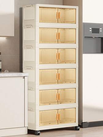 1 pieza Armario de almacenamiento plegable de 40cm/50cm/60cm de ancho, caja de almacenamiento de ropa, organizador de almacenamiento para el hogar, armario portátil plegable de doble puerta, opcional de 1-6 niveles, armario de almacenamiento con doble puerta reforzada con ruedas, unidad de estantería sin instalación para uso doméstico, para organizar ropa y juguetes, armario de almacenamiento plegable de plástico