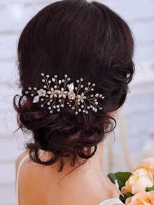 1件优雅花朵新娘发饰，手工水晶婚礼发梳，适合新娘和伴娘，情人节配饰