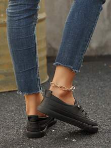 1 paire de chaussures plates décontractées pour femmes 2025, blanches, polyvalentes, légères et pratiques à enfiler, tige en cuir synthétique PU, options multicolores blanc/beige/noir, tailles 35-43 - Noir - Voir 4