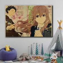 Vintage Anime Art Deco Poster - A Silent Voice Inspired Wall Art Print, Frameless Retro Cartoon Poster, Modern Manga Kraft Paper Hanging Decor For Bedroom, Living Room, Home Office - Vintage Style Japanese Animation Artwork For Indoor Display, Frameless. You Can Prepare A Frame In Or Larger To Match Your Wall Painting; Assemble And Install By Yourself, Fully Enjoy The Fun Of DIY. Great Gift For Autumn/Winter!
