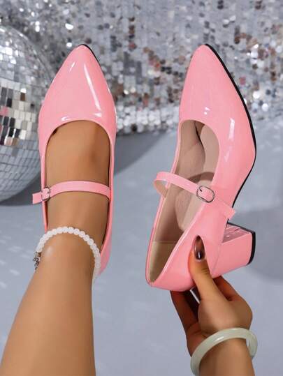 Elegant Pointed Toe High Heel Pumps, Fashion Buckle Strap Low Vamp Chunky Heel Dress Shoes For Women, Spring/Autumn New