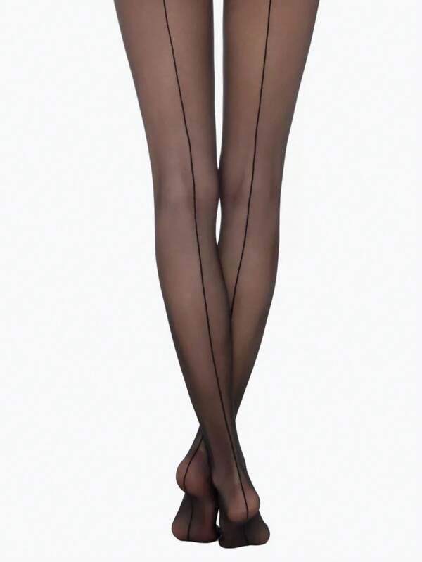 1pc Women's Super Thin Black Vertical Striped Tights, Breathable Black Stockings, Sexy Invisible High-End Pantyhose, Cozy