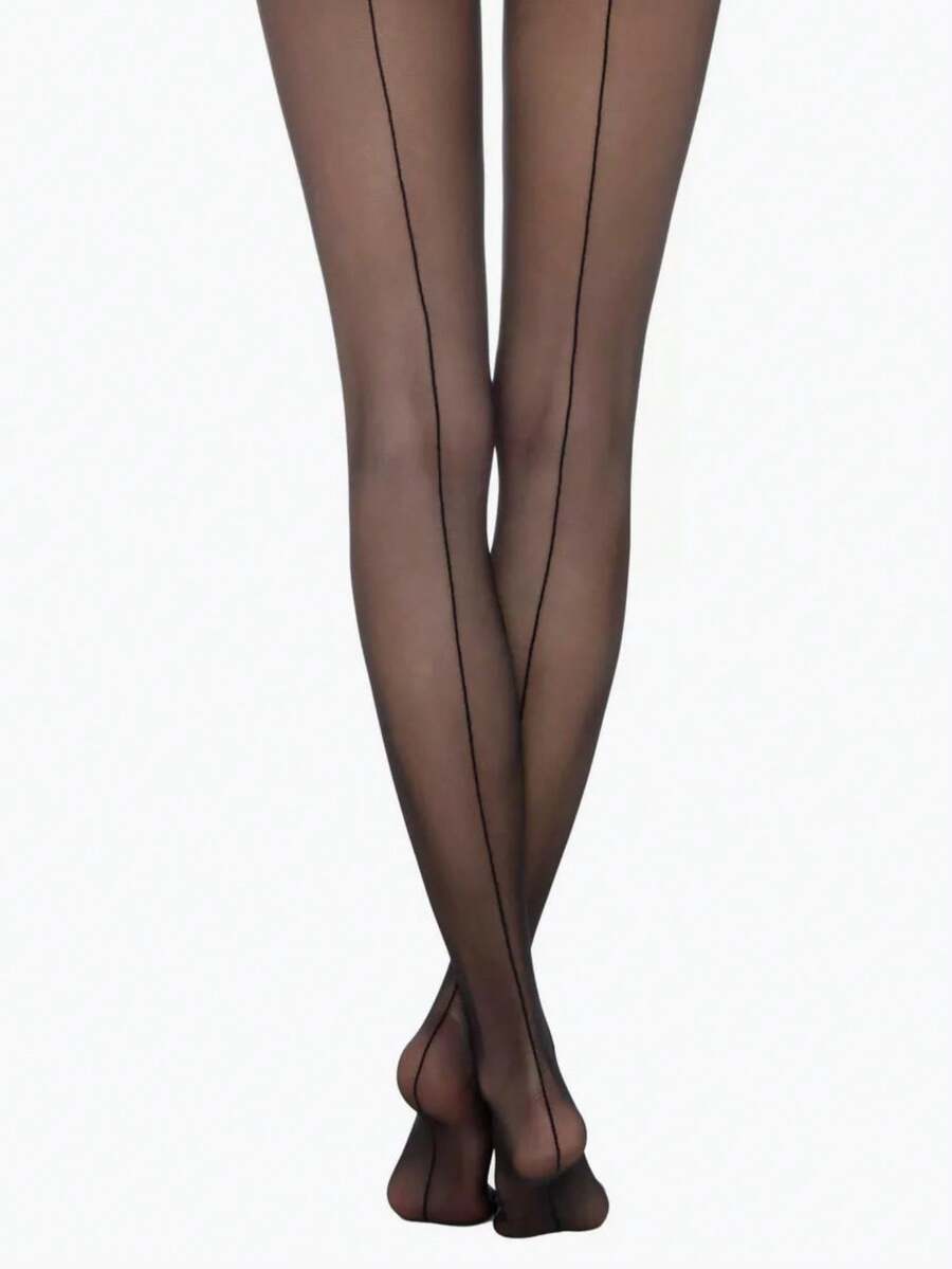 1 Stück Damen Super Dünne Schwarze Vertikale Gestreifte Enge Leggings, Atmungsaktive Schwarze Strumpfhose, Sexy Unsichtbare Hochwertige Strumpfhose