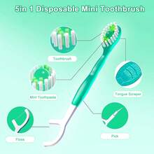 Cepillo de dientes y hilo dental 5 en 1, 26 mini cepillos de dientes con pasta de dientes, cuidado oral completo para llevar, cepillo mini 5 en 1, pasta de dientes e hilo dental, set de cepillos de dientes desechables para viaje - Multicolor - Ver 5