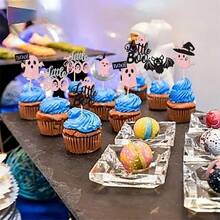 24 piezas de decoraciones para cupcakes de Halloween, con murciélagos, fantasmas y "Little Boo" en colores rosa y negro, para fiestas de Halloween, baby shower, cumpleaños y decoración de pasteles