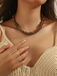 1pc Boho Style Round Geometric Ceramic Pumpkin Bead Handmade Beaded Necklace With Stainless Steel Chain & Lobster Clasp, Gift For Women, Suitable For Daily Wear And Holidays