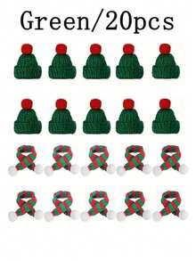 20Pcs Mini Christmas Hat And Scarf Set Decorated In Red And Green - Perfect For DIY Handicrafts Tree Ornaments And Snowman Decorations Santa Claus Small Christmas Wine Bottle Cap Dollhouse Christmas Party Decoration Home Decor Christmas Decorations Room Decor Winter