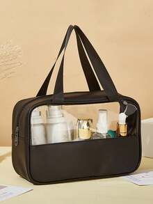 3pcs Set - 1 Waterproof Travel Cosmetic Bag, Portable Makeup Organizer Pouch, Toiletry Bag For Skincare, Makeup, Brushes, Eyeshadow Palette, Powder, Lotion, Lipstick, Jewelry, Bridesmaid Gift, Mother's Day Gift - Black - View 6