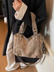 New Arrival Large Capacity Minimalist Casual Tote Bag - Khaki - View 8
