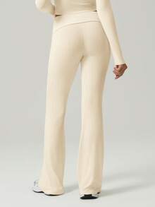 GOSOUER 女士亲肤高弹力翻边腰休闲运动瑜伽紧身喇叭裤