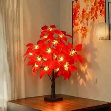 2-Pack Red Flower LED Christmas Tree Lights, Simulated Phoenix Flower Tree Lights, Suitable For Interior Decoration, Living Room, Desktop, Party, Wedding, Thanksgiving, Christmas Holiday Atmosphere Decoration, Festive Desktop Decorative Table Lamp, Must-Have Gift - 紅花樹 - 查看 6