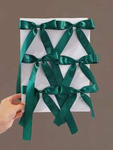 2pcs Girls' Simple Fashion Cute Daily Versatile Satin Ribbon Bow Hair Clips, Multi-Size - Dark Green - View 2