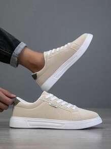 2025新款男士运动鞋男时尚帅气休闲鞋系带男鞋滑板鞋男士运动鞋个性街头男鞋 - 米色 - 查看 3