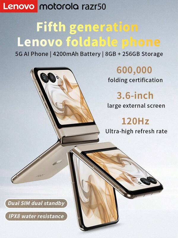 Lenovo Motorola Moto Razr 50 Fifth-Generation Folding Screen Mobile Phone 3.6-Inch Large External Screen IPX8 Water Resistance 600,000 Folding Certification Dual SIM Dual Standby Screen Refresh Rate 120Hz 4200mAh Large Battery 5G AI Mobile Phone 8 256GB