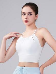 Women's Minimalist Solid Color Hollow Neck Sports Bra
