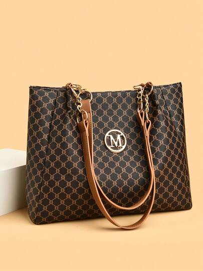 Vintage bedrukte tas voor dames, handtas met grote capaciteit, minimalistische, veelzijdige schoudertas met rits voor op kantoor en strand.