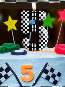 Black & White Plaid Racing Number 0-9 Birthday Theme Anniversary Celebration Party Cake Decorative Candles - Multicolor - View 2