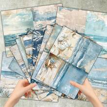 36 Sheets A5 Blue Ocean Seashell Starfish Background Scrapbooking Paper, Suitable For Bullet Journal, Scrapbook, Card Making And Craft Projects - Baby Blue - View 6
