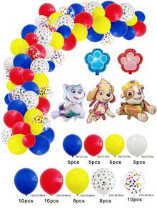 Paw Patrol 71/75pcs Paw Patrol Themed Party Balloons, Yellow, Blue, Red And White Claw Colored Sequin Latex Balloons, Little Handsome Ryder And Dog Archie, Zhu Zhu And Tian Tian Ali Colorful Arch Wreath DIY Set, Macaron Latex Balloons, Birthday, Wedding, Engagement, Festival Event Anniversary Themed Party Decoration Balloons