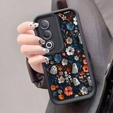 1pc Halloween Ghost Flower Anti-Drop Phone Case, Thick Anti-Slip Protective Cover Compatible With IPhone, Compatible With Honor, Compatible With Redmi, Compatible With Galaxy,International Version, Not The Domestic Version - Black - View 3