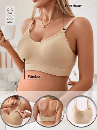 Maternity Nursing Bra - Wireless, Removable Pads, Double Hook Design, Seamless Nylon Fabric, Comfortable & Soft, Anti-Sagging Bra - Front Clasp Breastfeeding Bra, Suitable For Pregnancy, Postpartum, Sleep, All Seasons
