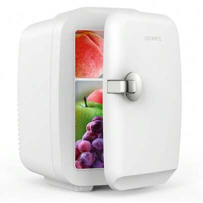  CROWNFUL Mini Fridge, 4 Liter 6 Can Portable Cooler And Warmer, Personal Fridge For Skin Care, Cosmetics, Food, Great For Bedroom, Office, Car, Dorm (White)