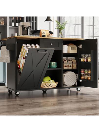 Sairedel Moderne Kitchen Isl In Wit Multifunctional Buffet Cabinet Integrated Trash Can Compartment Flexible Dining Tafel Snack Shelves Stretch Function Cabinets Intelligent Storage Space The Area