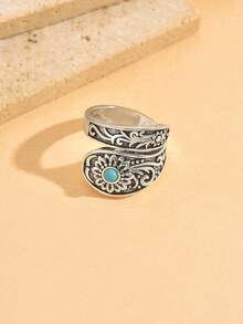 1pc Creative Retro Boho Style Women Jewelry Accessory, Wedding Engagement Gift Ring, Suitable For Women's Daily & Festival Wear - Antique Silver - View 3