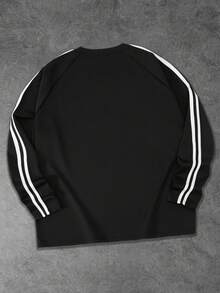 Shwiy Men's Spring/Summer Fashion Black Ribbon Long Sleeve T-Shirt With Brazil Flag Print, Minimalist Letter & Star Pattern, Suitable For School, Casual Wear, Street Style, Boyfriend Gift - Black - View 2