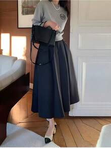 黑色褶皱宽松休闲长款连衣裙（春季款） - 黑色 - 查看 4