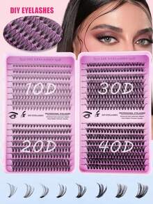 DIY 800/640 Eyelash Extension Set 50D+60D+80D+100D Large Volume Combination Eyelash Set Single Eyelash Bundle 10-16mm Thick D Curling Single Eyelash Set, Mini Travel Portable Thick Eyelash Bundle, With DIY Extension Lash Clusters, Eyelash Clusters, Individual Eyelashes, Lashes, Fake Lashes - D - View 6