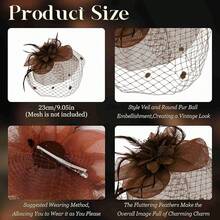 Fascinators Hats Women Tea Party Hat Mesh Headband Vintage Lace Cocktail Headwear Hair Clip Church - Red Coffee - 查看 2