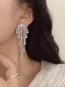 1 Pair Black Resin Long Tassel Earrings, Elegant Luxury Fashion Earrings For Women, Suitable For Gala, Formal Events
