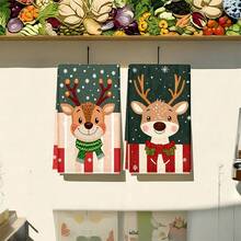1set/2pcs/100pcs Christmas Deer Pattern Kitchen Rags And Dish Towels, Suitable For Interior Decoration In Restaurants, Kitchens, Bathrooms, Party Decorations, And Can Be Used As Holiday Gifts - Multicolor - View 3