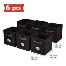 DECOMOMO 3/6pcs  Cube Storage Bins Collapsible Storage Basket ,Clothes Orgainzer, Fabric Closet Organizers ,Storage Bins With Labels, Baskets For Shelves Kallax(Cube Size 11"/13") - 黑色 - 查看 11