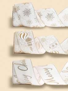 1pc Champagne Christmas Woven Ribbon, Christmas Decor DIY Bow Ribbon, Christmas Gift Wrapping - Multicolor - View 5