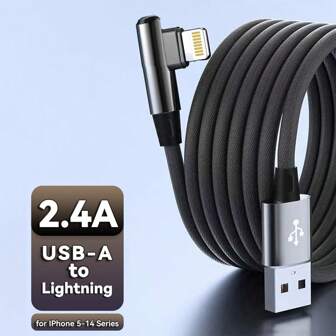 BinBoom MFi-gecertificeerde 2.4A 12W snellaad-USB-kabel, compatibel met iPhone 14/13/12/12Pro/12ProMax, 90 graden USB-A naar Lightning-kabel, haakse kabel, compatibel met iPhone 11/11Pro/XS MAX/XR/X/8/7/6 Plus/SE (compatibel met iPhone 5-14), compatibel met iPhone 14 Pro Max, 14 Pro, 14 Plus, 13 Pro Max, 13 Pro, 13, 12 Pro, 12, 11, XS, XR, 8 Plus, 8, 7, 6, 5, SE, compatibel met iPad, 90 graden haakse polyamide