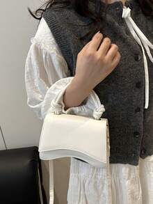 Fashionable Mini Commuter Handbag, Convenient And Practical, Made Of PU Leather, Women's Square Handbag Design, Minimalist Mini Solid Color Crossbody Bag, Flap Versatile Textured Shoulder Bag, Women Handbag - White - View 3