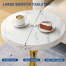 Small Round End Tables Side Table Metal Frame, Faux Marble Top Accent Table Nightstand Modern Style For Living Room Bedroom And Office For Halloween Christmas Decor - trắng - Xem 3