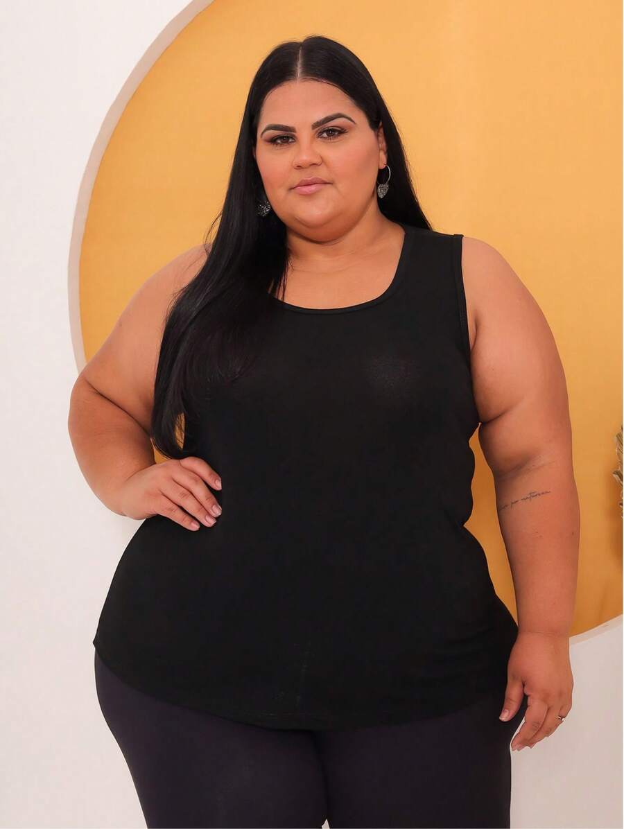 Women's Wide Strap Tank Top Plus Size Viscolycra Sizes G1 G2 G3 G4 G5, Light And Comfortable Fabric - Hitam - View 1