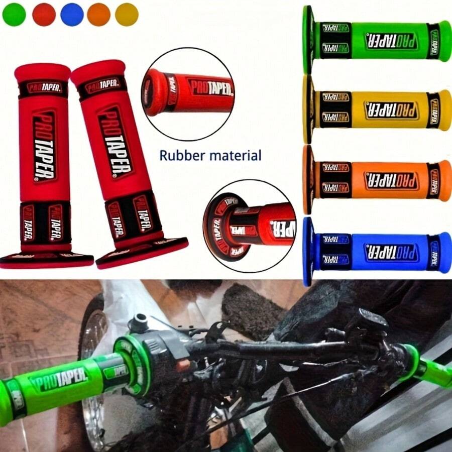 22mm Universal Motocross Pitbike Handle Bar Grips - Litchi Pattern, Synthetic Rubber, Black With Purple & Green Accents, Perfect For 50-200cc Motorcycles, Scooters, And Mopeds, Motorcycle Accessories | Litchi Pattern Grips | Synthetic Rubber Grips