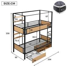 Sairedel Letto a castello robusto in ferro + MDF (nero/naturale) - Con doppio ripiano portaoggetti, robuste ringhiere e scaletta - Ampio spazio portaoggetti e opzione tenda letto - Sicuro e pratico