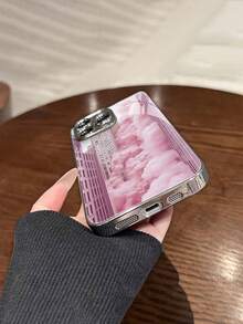 1pc Fashionable Minimalist Cloud & Architecture Pattern Tempered Glass Material With Lens Film, Electroplated Anti-Fall Scratch-Resistant Anti-Fingerprint TPU Soft Protective Phone Case Compatible With Apple Models - Multicolor - View 5