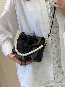 迷你方形仿珍珠装饰翻盖包，日常百搭，PU材质，可调节肩带，完美的情人节礼物，蝴蝶结钱包，最佳情人节礼物之选，适合购物、约会、旅行、通勤及各种场合。 - 彩色 - 查看 8