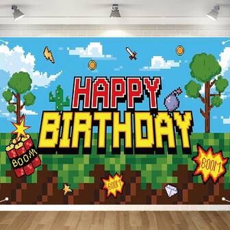 Pixel Birthday Party Decoration Mining Video Game Backdrop Miner Themed Photography Background Banner For Mine Birthday Party Decor Supplies Favor